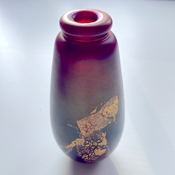 Robert Eickholt Hand Blown Dichroic Glass Perfume Bottle Gold Leaf Signed - Picture 3 of 6